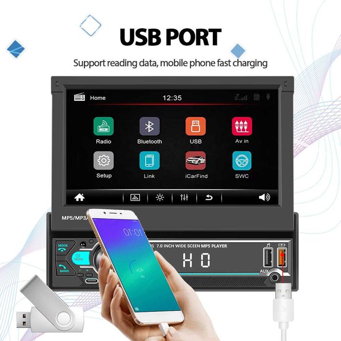 Radio 1 din bluetooth ecrã 7  USB FM video tátil