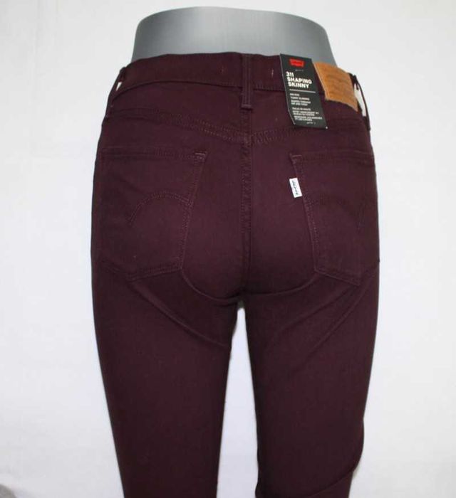 Damskie jeansy Levi's 311 - Skinny bordowe rurki Levis nowe - W27/L30