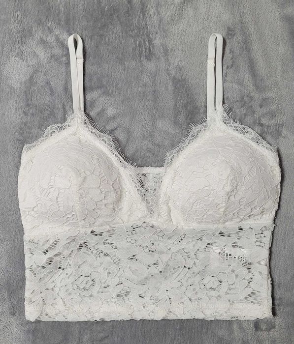 Biała koronkowa bluzka crop top S/36