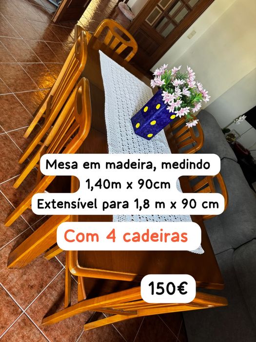 Mesa em madeira 1,40m extensivel para 1,80m