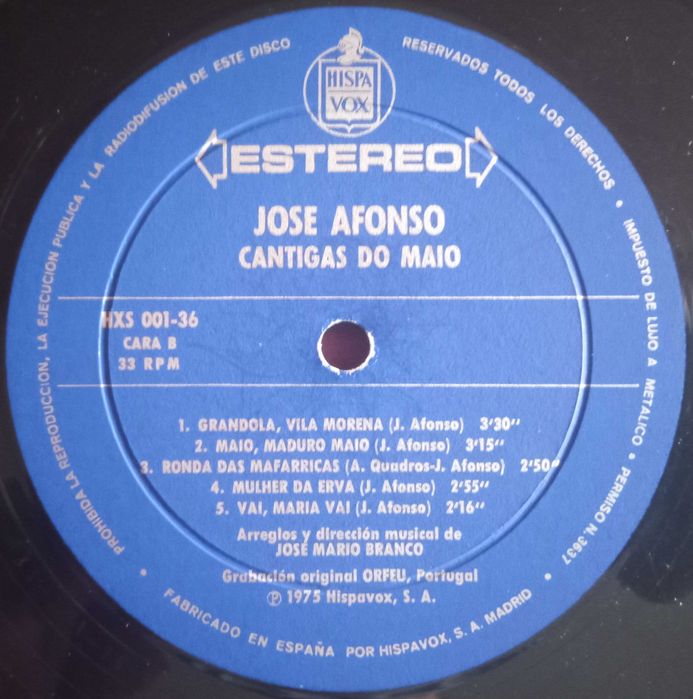 José Afonso	- - - - -		Cantigas do Maio	- - - - -	LP