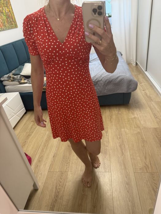 Sukienka w groszki czerwona S M wiskoza Next super stan