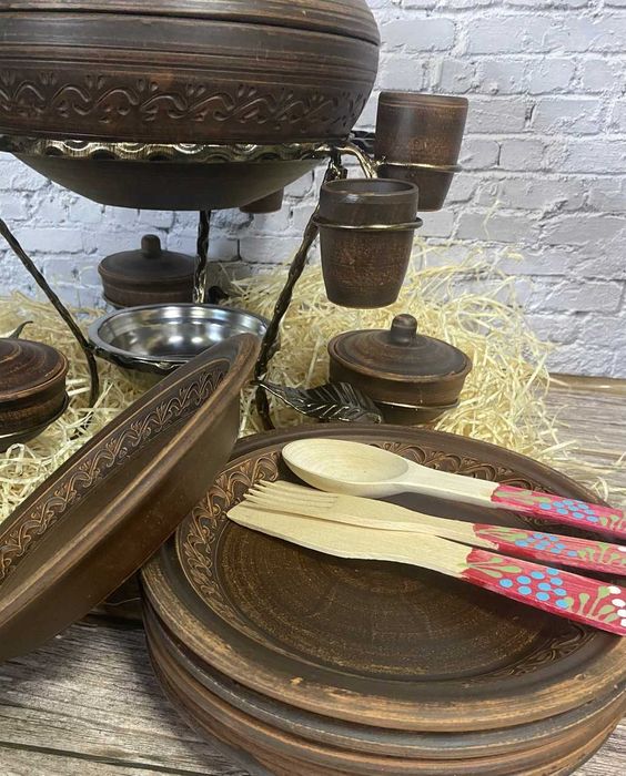 Садж для подачи мясных шашлыка кастрюля из красной глины 3,5 л казан