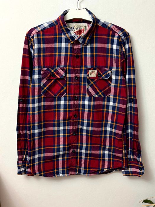 Koszula w kratkę bawełniana w kratę cotton shirt Superdry rozmiar L