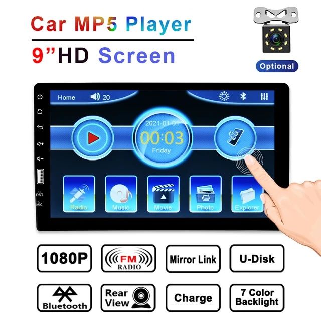 Rádio 1din de 9 polegadas  Bluetooth Microfone externo Mirrorlink NOVO