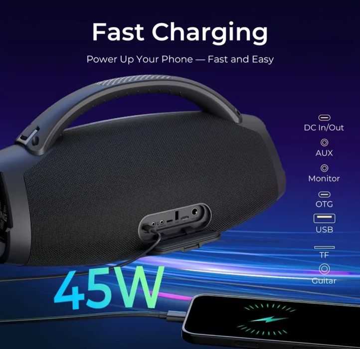Głośnik W-King X20S 140W Subwoofer  Boombox  Aplikacja EQ  Bluetooth 5.4 MicroSD USB 2.0 Wejście gitarowe Radio FM