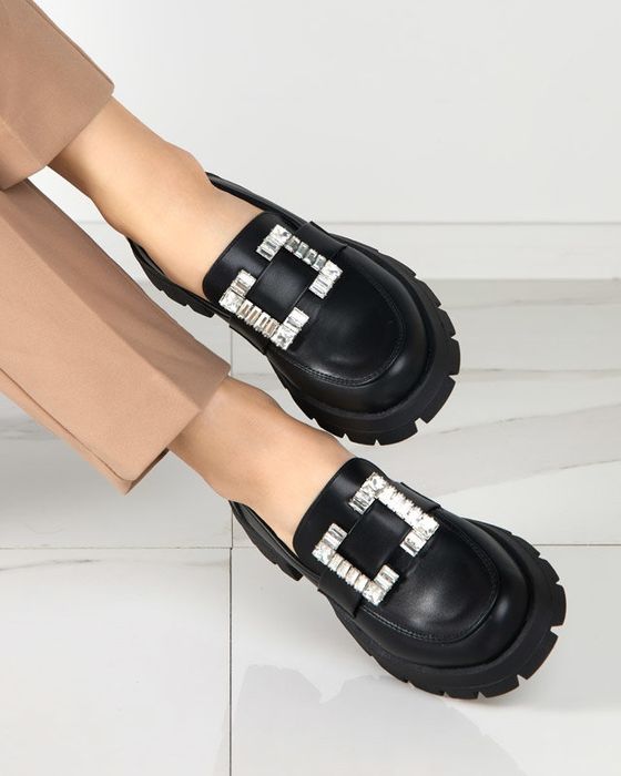 3 KOLORY 36 37 38 mokasyny 39 40 półbuty na grubej podeszwie z broszką