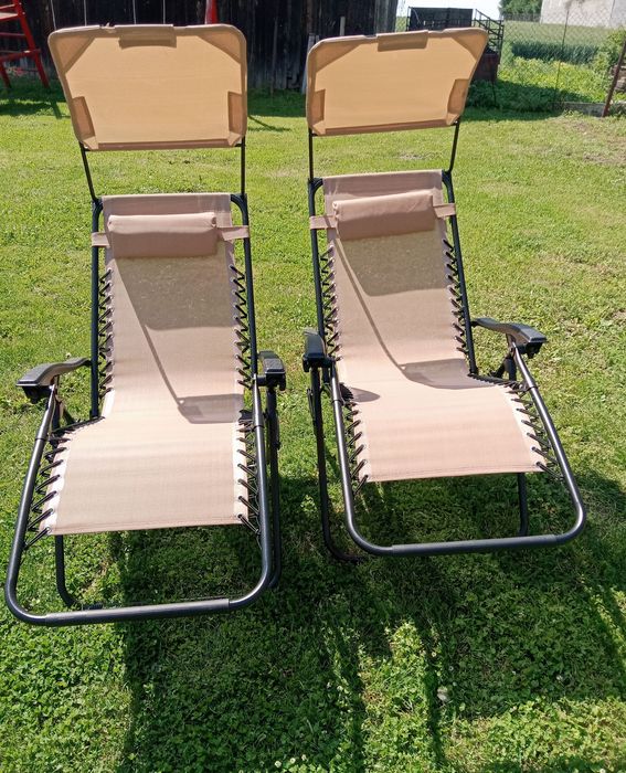 2 leżak plażowy składane zero gravity z daszkiem