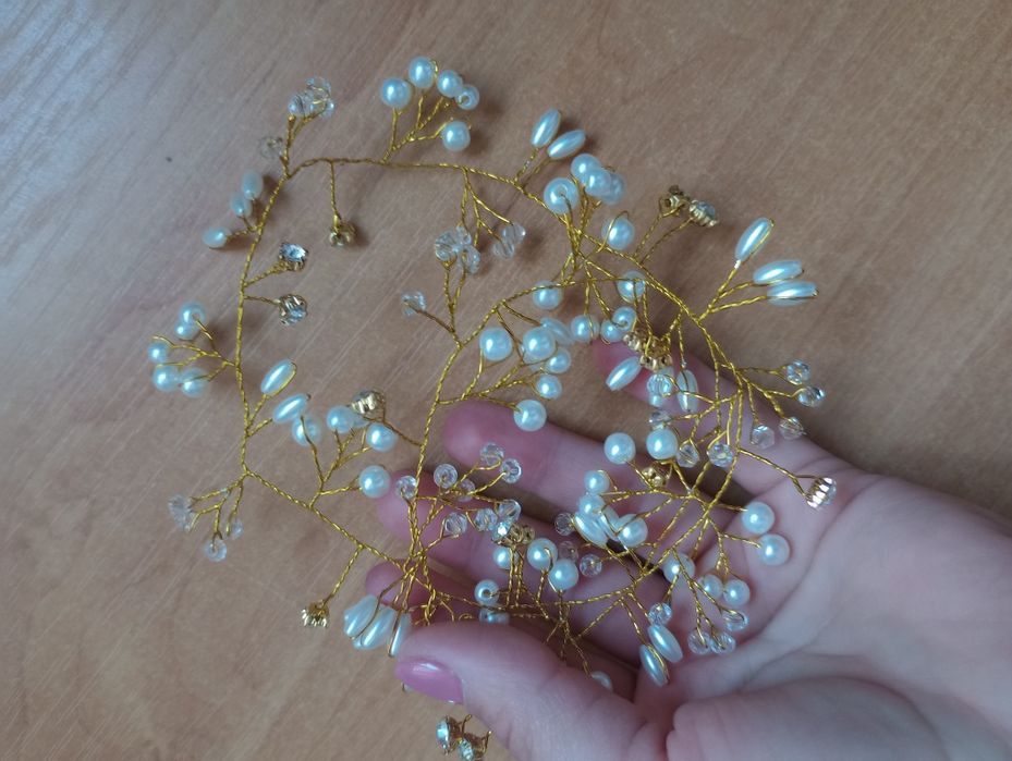 Złota ozdoba do fryzury ślubnej, dla Pani młodej