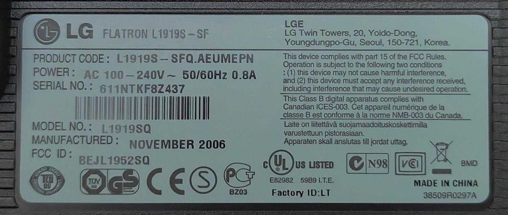 Monitor PC LG 19 polegadas Flatron