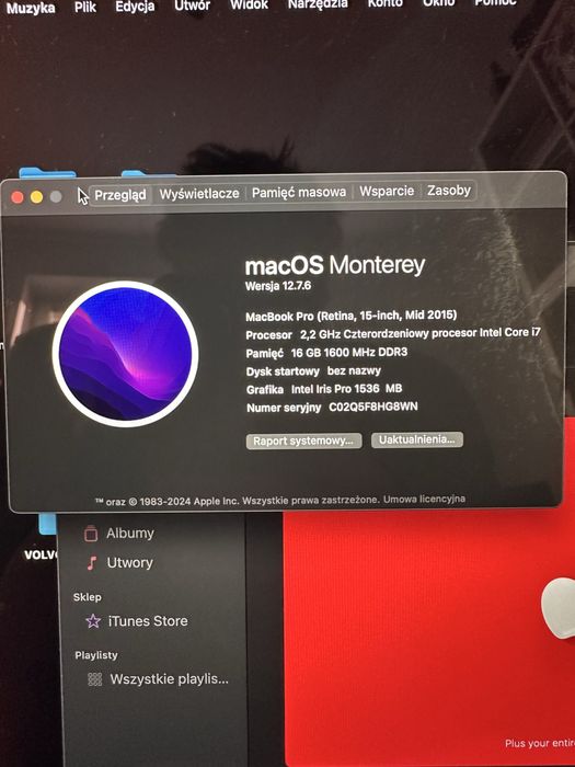MacBook Pro 2015 i7 16gb ram 250gb pamięci 158 cykli baterii!