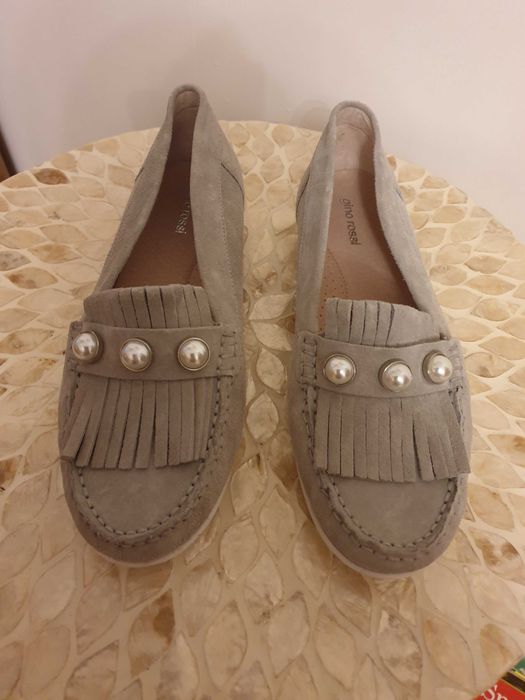 Mokasyny szare, jasny beż, Gino Rossi 38, skóra zamsz