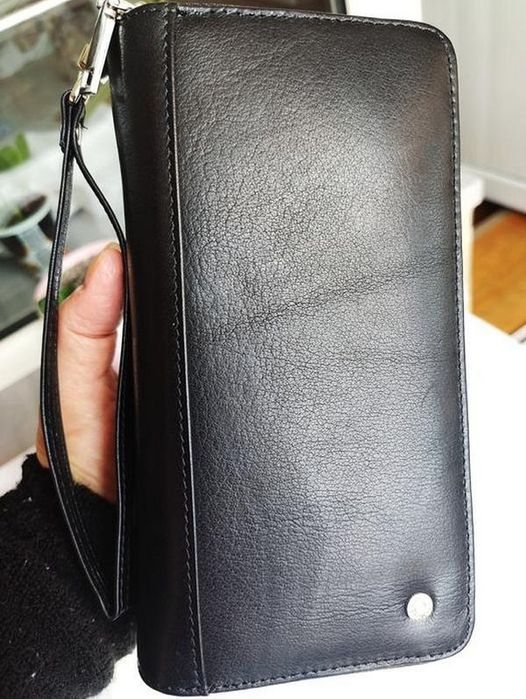 Кожаный кошелек (гаманець) универсальный. Цвет - Черный