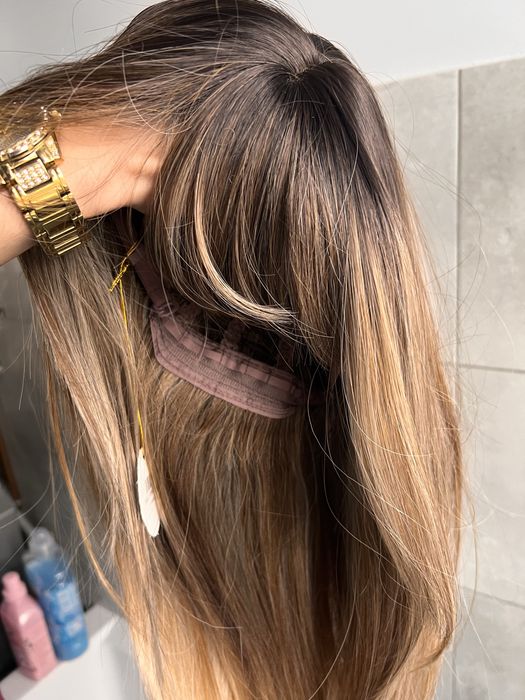 Blond peruka włosy refleksy dla kobiet damska nowa brąz jak naturalne