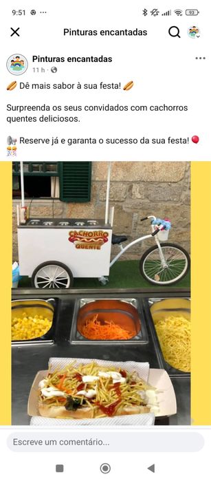 Crepes , gelados , pipocas , algodão doce , pizzas , cachorro quente