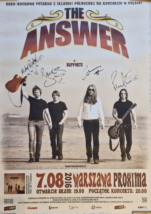 THE ANSWER plakat z autografami zespołu.