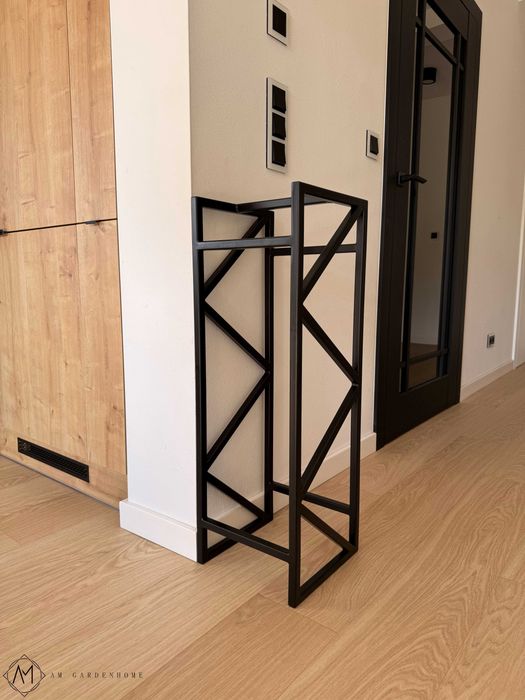 Stojak na Drewno Kominkowe / Grillowe LOFT Regał Kominkowy Stalowy Czarny 110cm