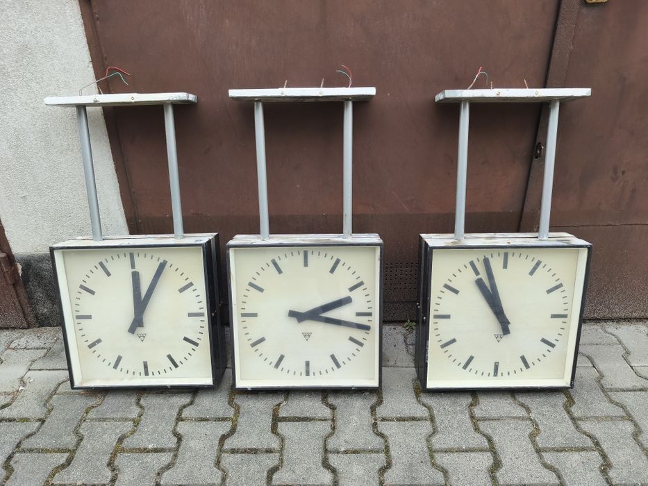 Zegar dworcowy kolejowy Pragotron obustronny, oryginał retro, UNIKAT!