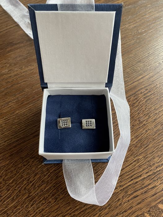 Запонки серебро-черный цирконий -30%