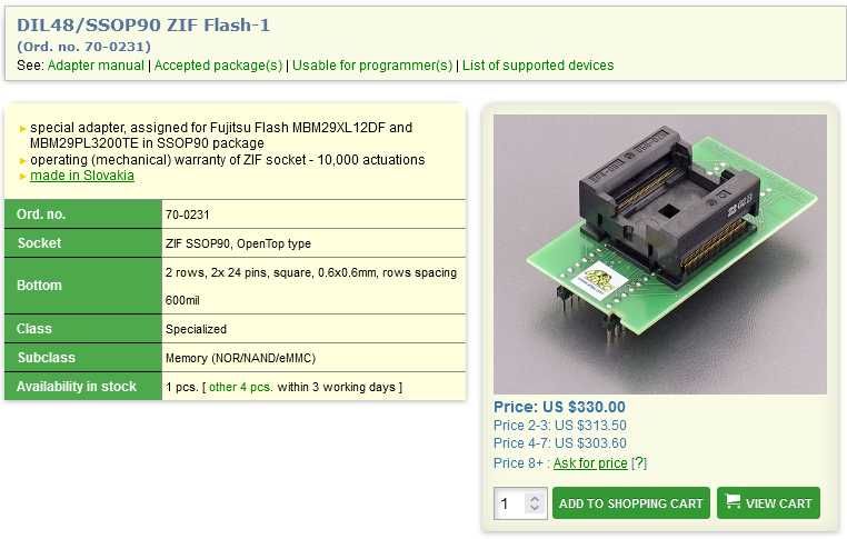 Адаптер DIL48/SSOP90 ZIF Flash-1 (Ord. No. 70-0231) Elnec  - Slovakia.