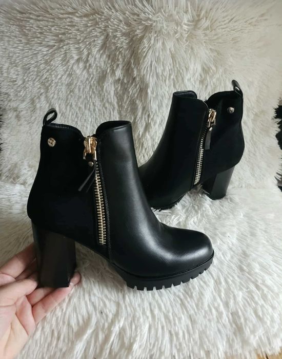 Czarne botki Damskie na słupku Nowe