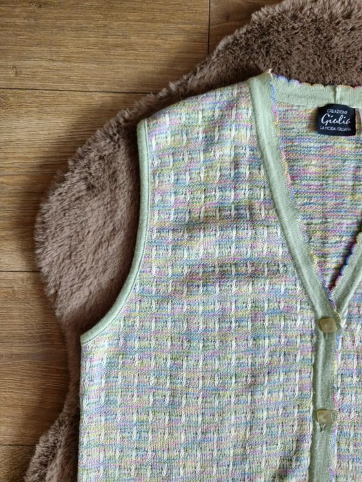 Pastelowa kamizelka vintage tweed bouclé Giulia XXL 44