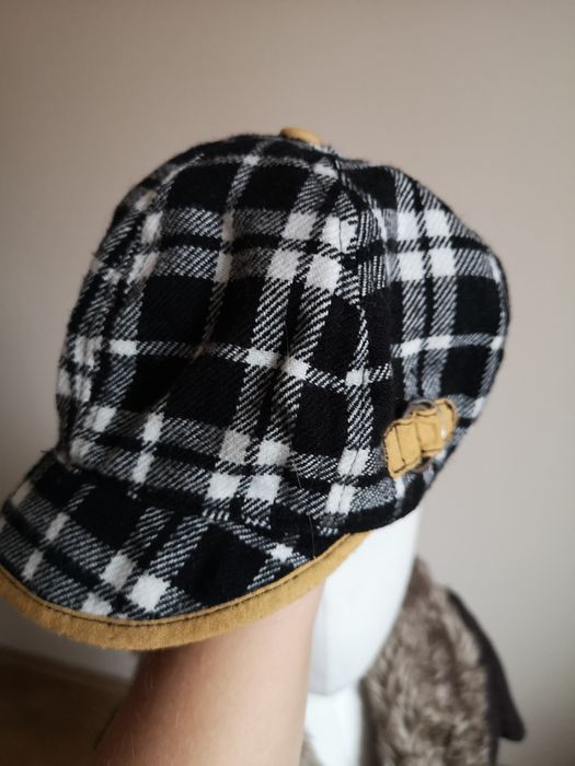 Czapka H&M kaszkiet krata pepitka czarny biały kapelusz 38 M