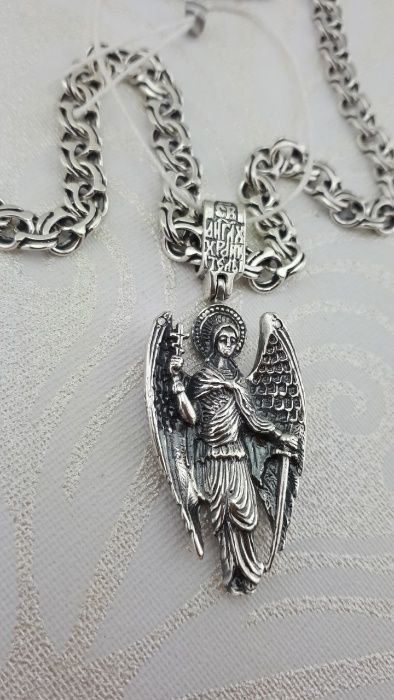 Чоловіча срібна ладанка оберіг Архангел Михайло. Кулон воїна захисника