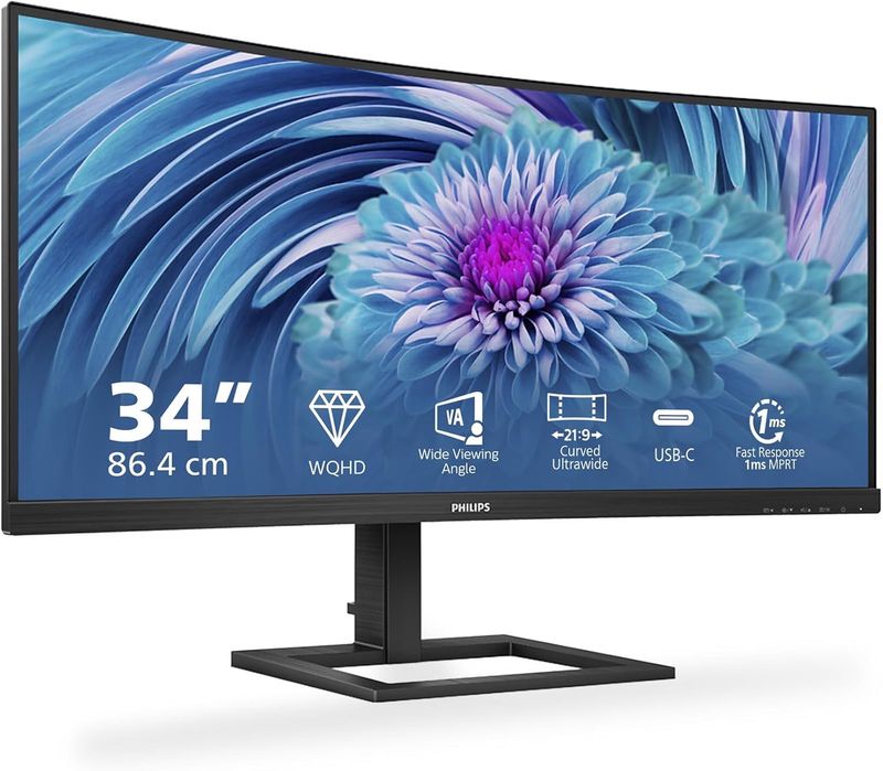 Monitor Philips 34" WQHD 3440x1440, Curved1500R, USB-C, 100Hz - Novo