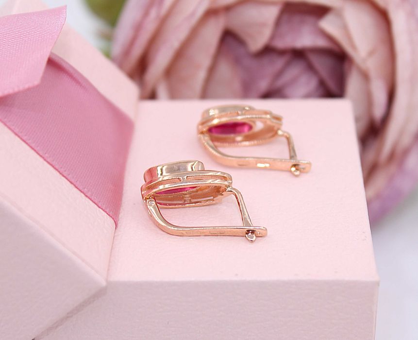 Złote kolczyki p.585/5,48g z różowymi kamieniami