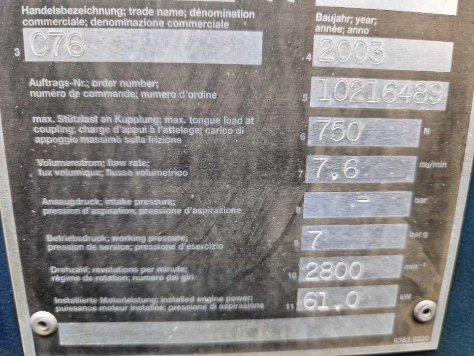 kompresor sprężarka compair c76 7.6 mobilna deutz fm4 1011f