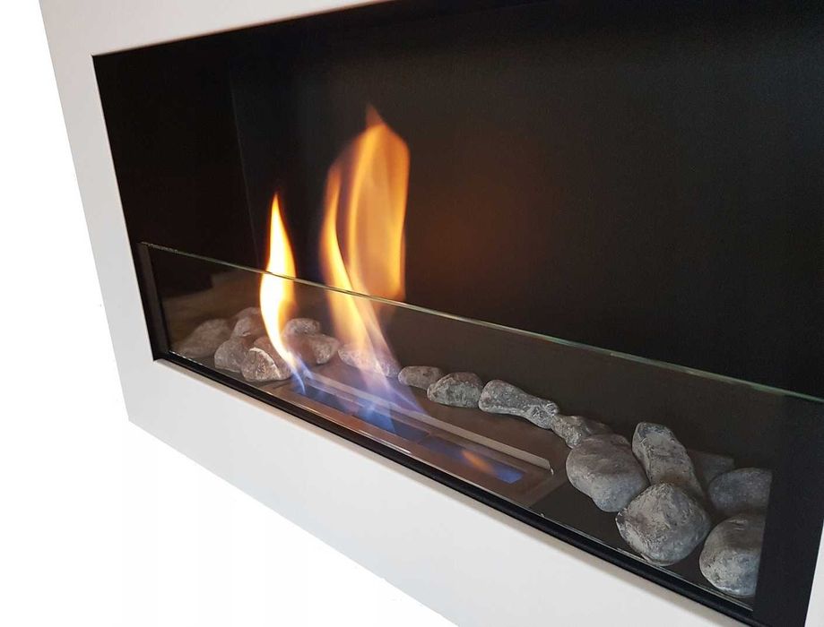 Biokominek "BOX IN FLAT" biały matowy 650x400 z szybą