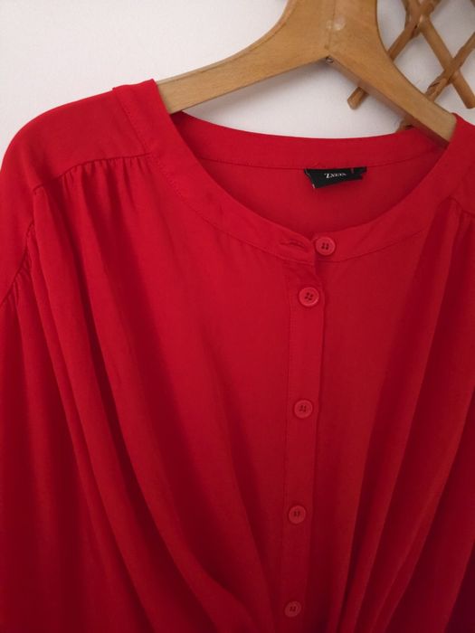Czerwona tunika sukienka oversize luźna guziki Zizzi XL 2XL 3XL