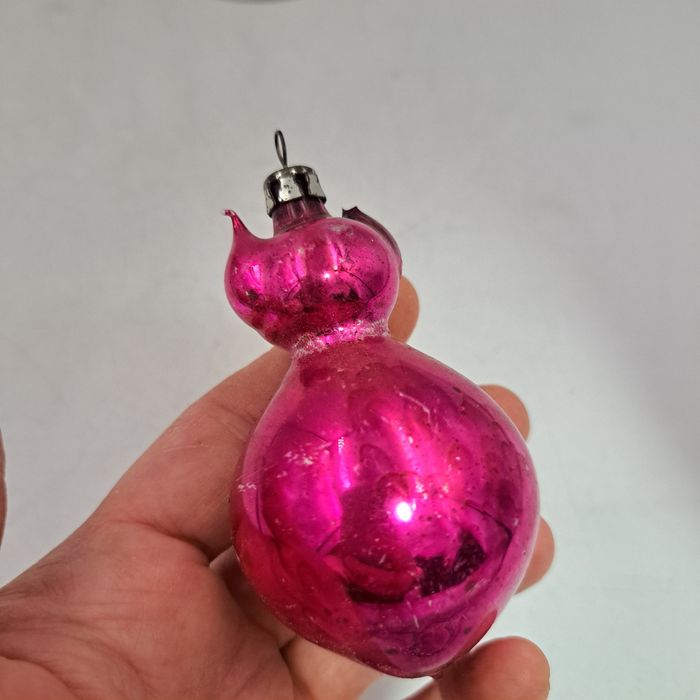 Stara bombka na choinkę z PRL szklana Kotek Kot 1