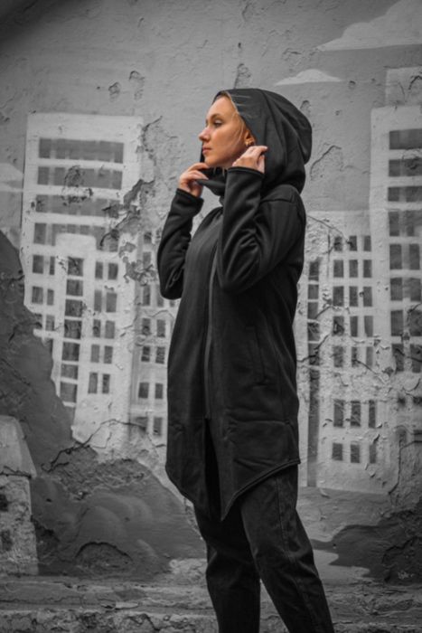 Черная теплая женская мантия на флисе кардиган накидка