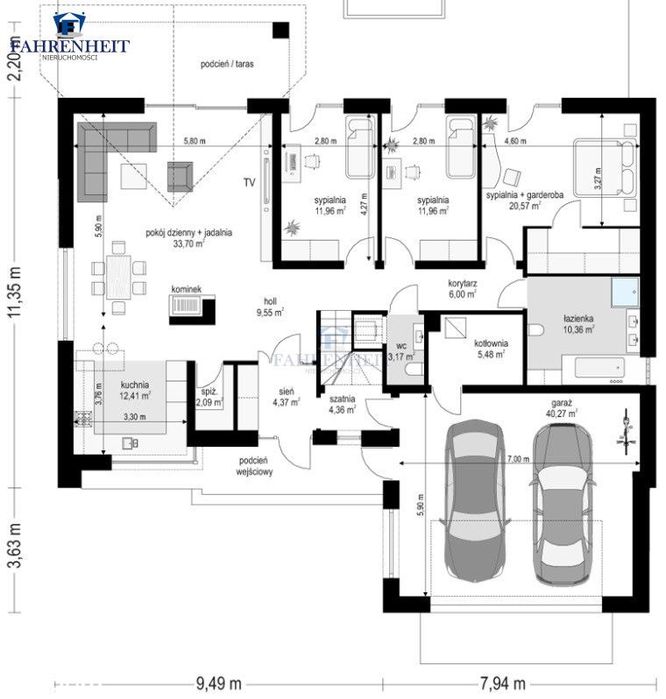 Dom parterowy 136 m² | Garaż 2-stan. | Skowarcz