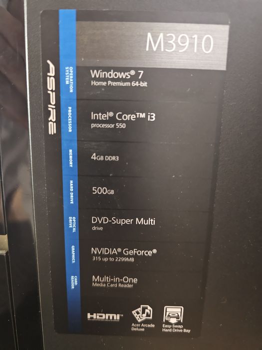 Computador torre ACER ASPIRE M3910 i3 550