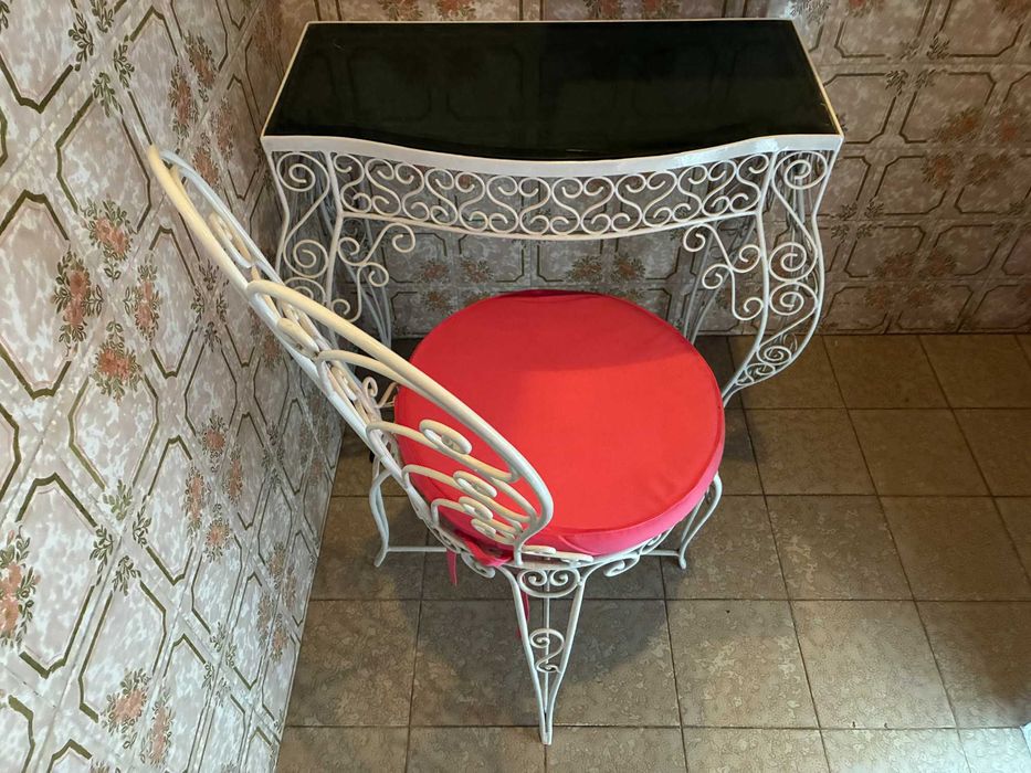 Toucador/consola com cadeira - ferro forjado lacado a branco
