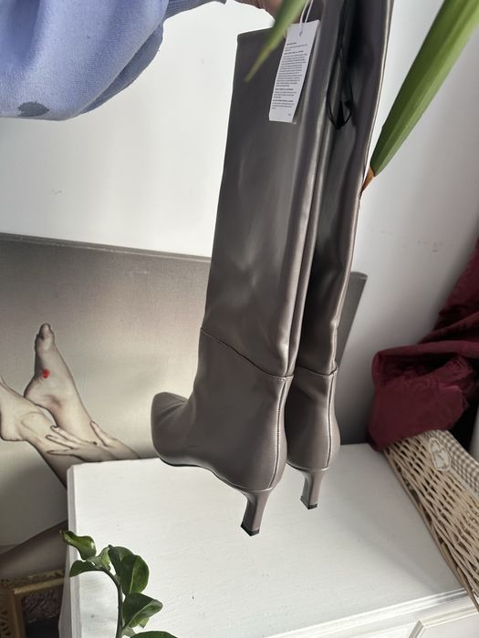 Skórzane kozaki z wysoka cholewka 40 reserved capuccino szpic szpilka