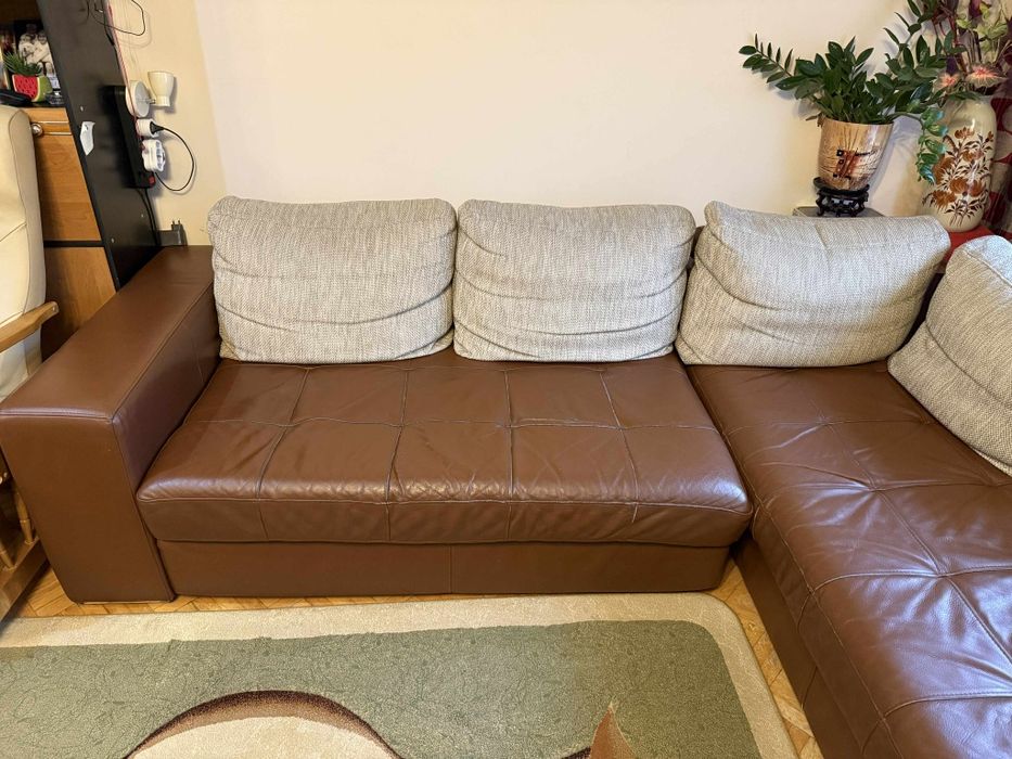 Sofa skórzana kanapa narożnik wypoczynkowy z funkcją spania