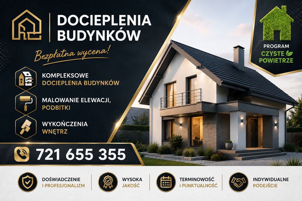 Docieplenia,Ocieplenia budynkow ,Elewacje ŚLĄSK- MAŁOPOLSKA -WOLNE TERMINY !