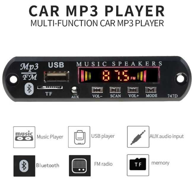 Placa Radio mini mp3 2 MODELOS c/ Bluetooth SD USB FM AUX JACK 3.5 NOV