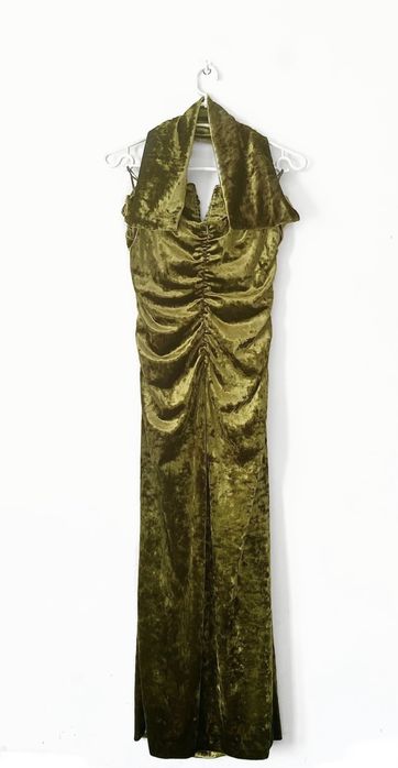 sukienka midi Zara nowa z metkami aksamit drapowania oliwkowy zielony