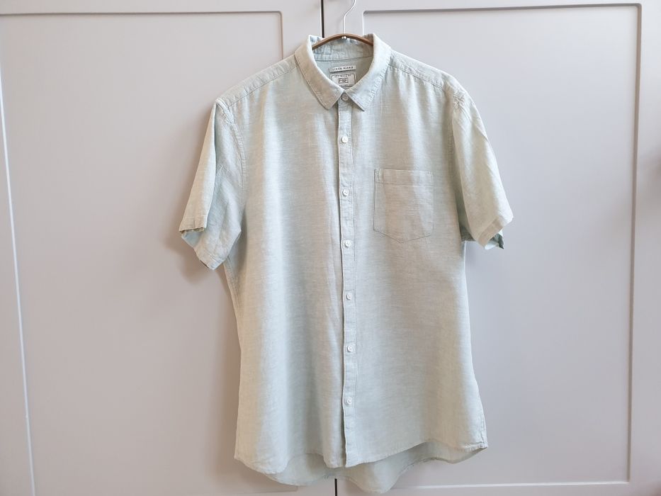 Zielona khaki koszula lniana L F&F