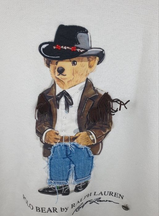 Bluza kremowa Ralph Lauren miś kapelusz jeans r. XS oversize