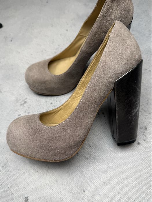 szpilki Acne Studios Taupe Suede Chunky Block Heel Pumps