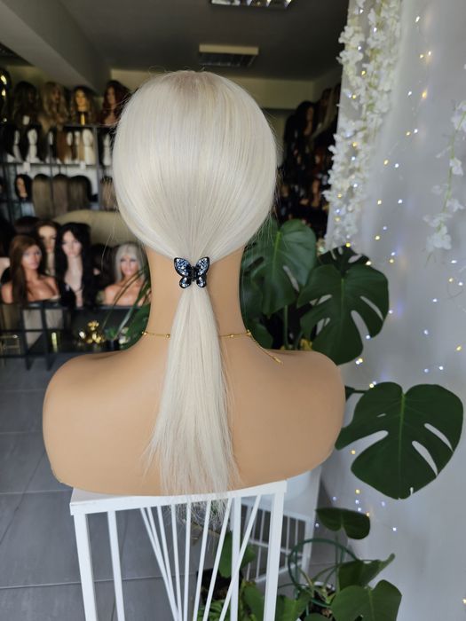 Topper tupet z włosów naturalnych platynowy blond 50 cm Pola treska