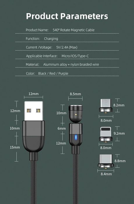 3 м 3в1 Кабель USB Type C Micro USB Lightning iOS