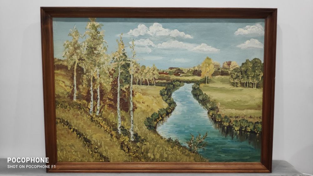 Duży obraz na płótnie w ramie 86x120 pejzaż PRL ponad 50 lat