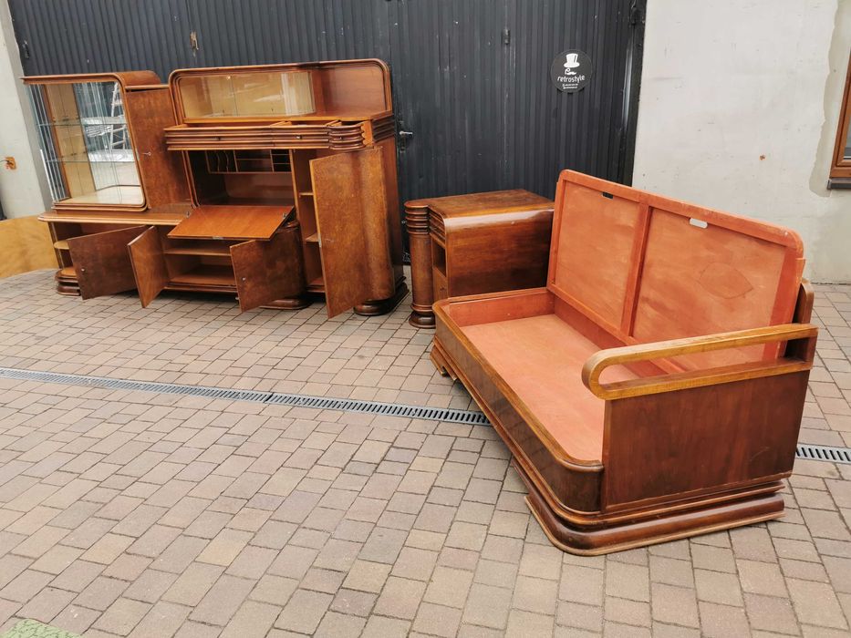 Zestaw ART DECO. Kredens, bufet + sofa, kanapa - lata 30 XXw., RETRO